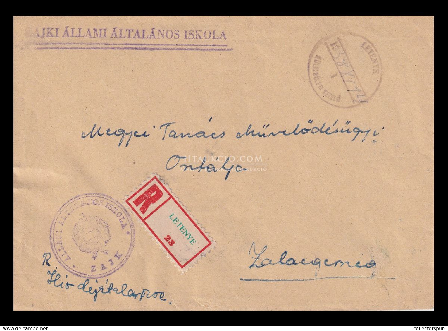 LETENYE 1958. Ajánlott Levél, Külterületi Bkezelő Bélyegzéssel Zalaegerszegre - Storia Postale