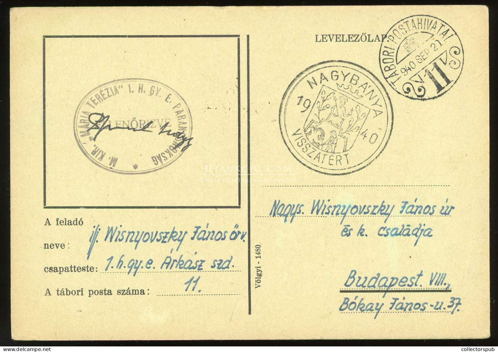 NAGYBÁNYA II. VH. 1940. Dekoratív, Rajzos Tábori Levlap, A Visnyovszki Gyűjteményből - Brieven En Documenten