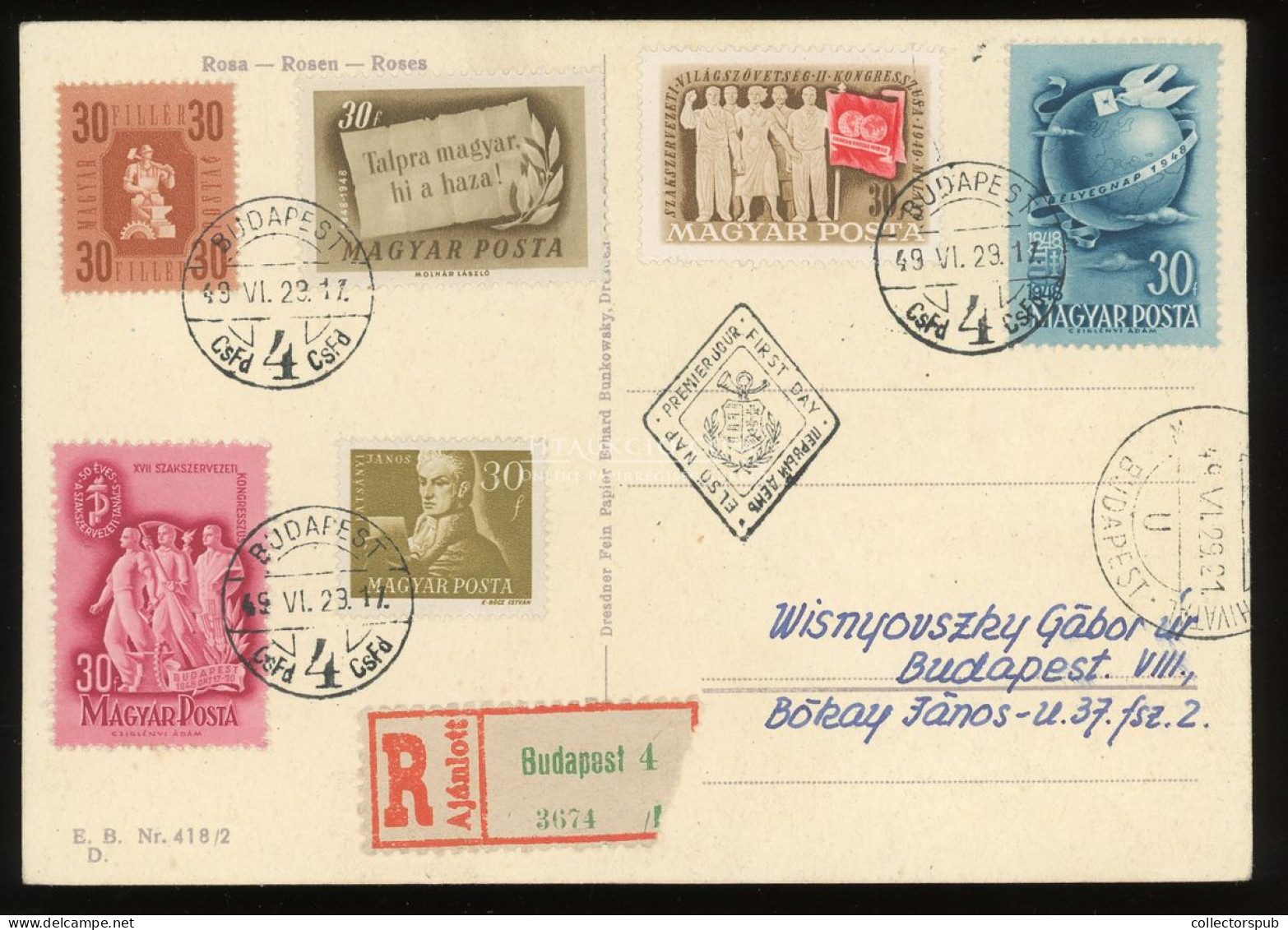 1949. . 6db Különféle 30f-es, Helyi Ajánlott  Képeslapon! (Visnyovszki Gyűjteményből) - Storia Postale