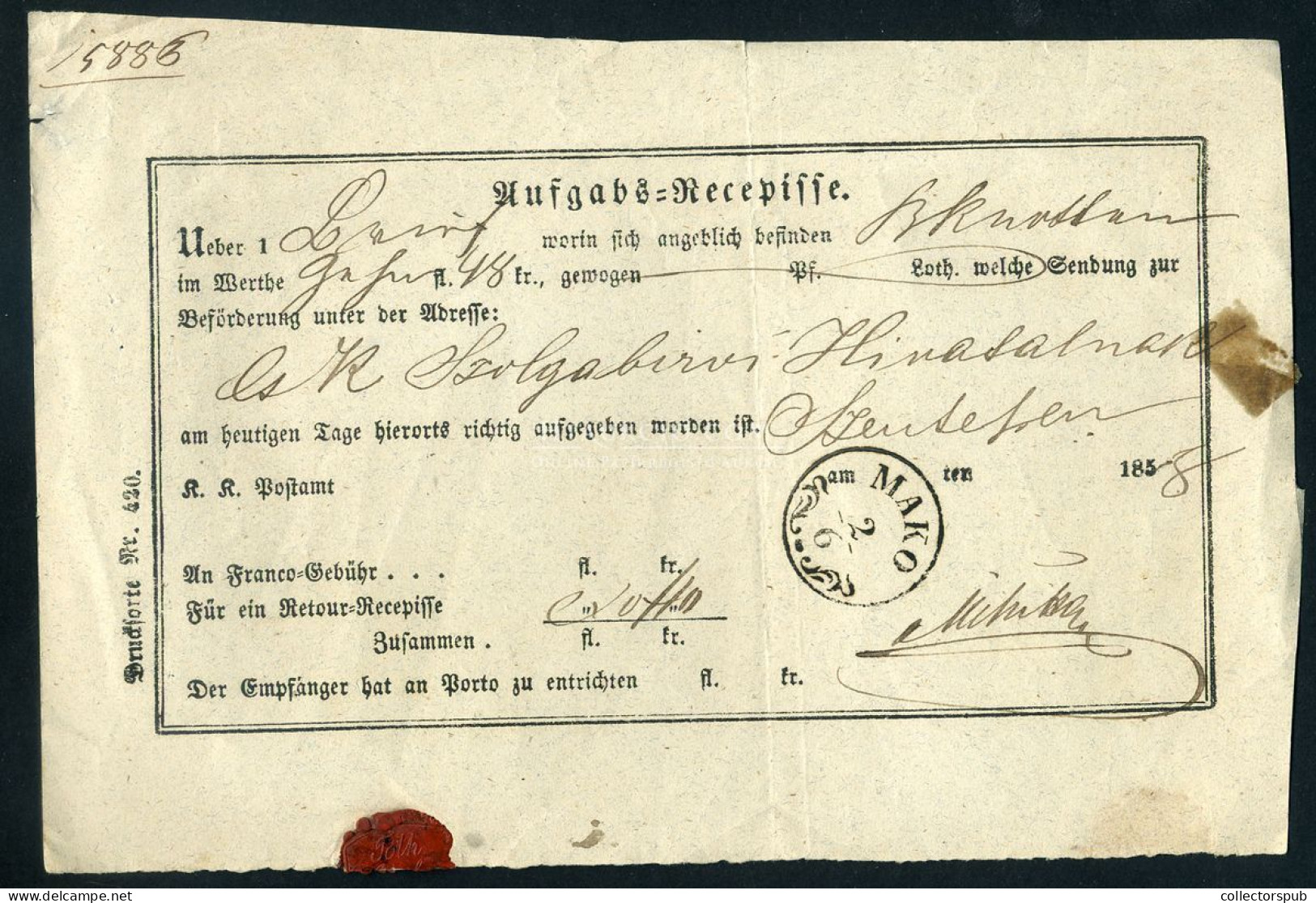 MAKÓ 1858. Szép Tértivevény - Lettres & Documents