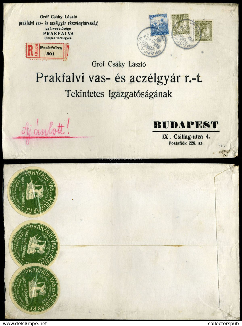 PRAKFALVA 1918. 12.24. 4. Súlyfokozatu Ajánlott Levél Budapestre Küldve. Csehszlovák Előfutár és Igen Ritka Küldemény Fa - Cartas & Documentos