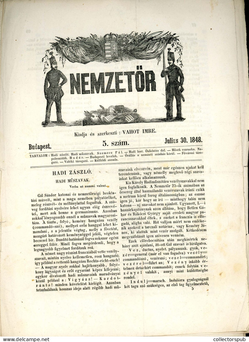 PEST "Budapest" (!)  1848.07.30.  Nemzetőr ,  Lap 5. Száma, Komplett - Historical Documents