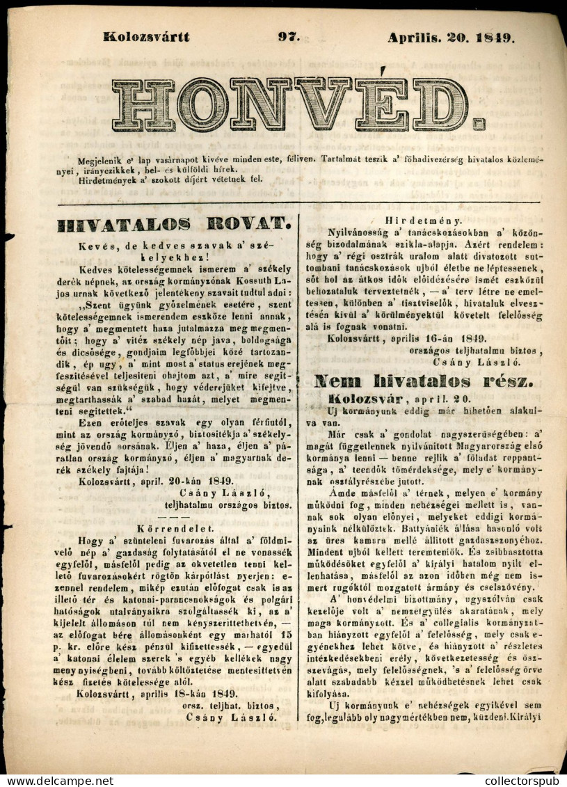 KOLOZSVÁR 1849.04.20. Honvéd, Lap 97. Száma, Komplett - Historische Documenten