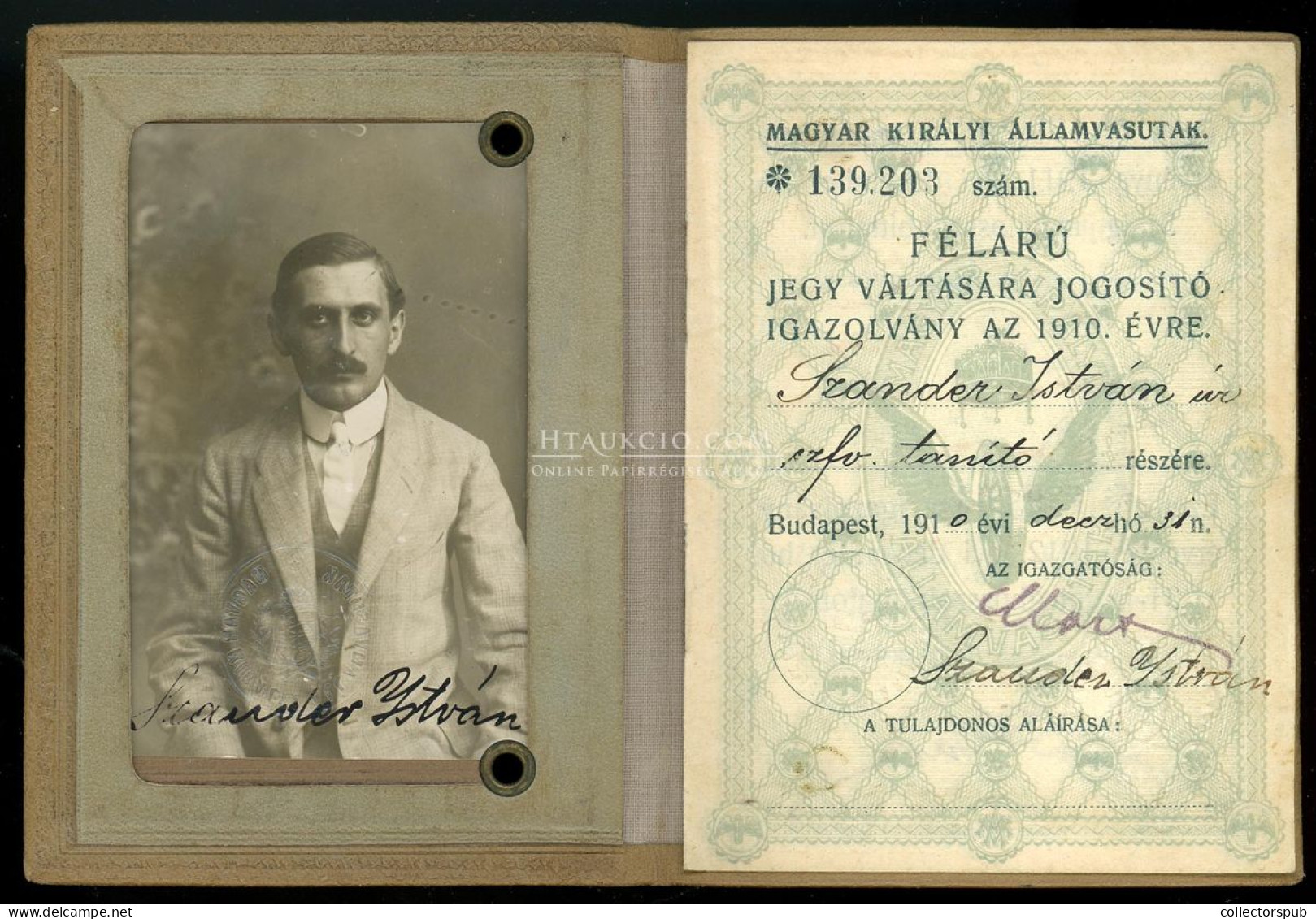 1910.  Szép Fényképes Vasúti Igazolvány, Szander István - Europa