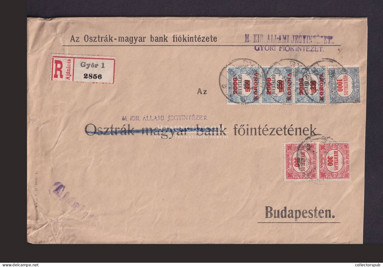 GYŐR 1921. Dekoratív Ajánlott Levél Hivatalos Bélyegekkel Budapestre - Lettres & Documents