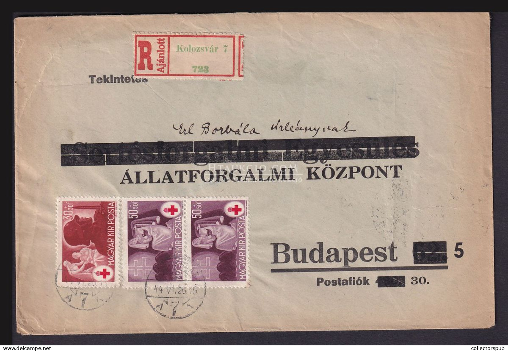 KOLOZSVÁR 1944. Érdekes Ajánlott Boríték Vöröskereszt Bélyegekkel Budapestre - Lettres & Documents