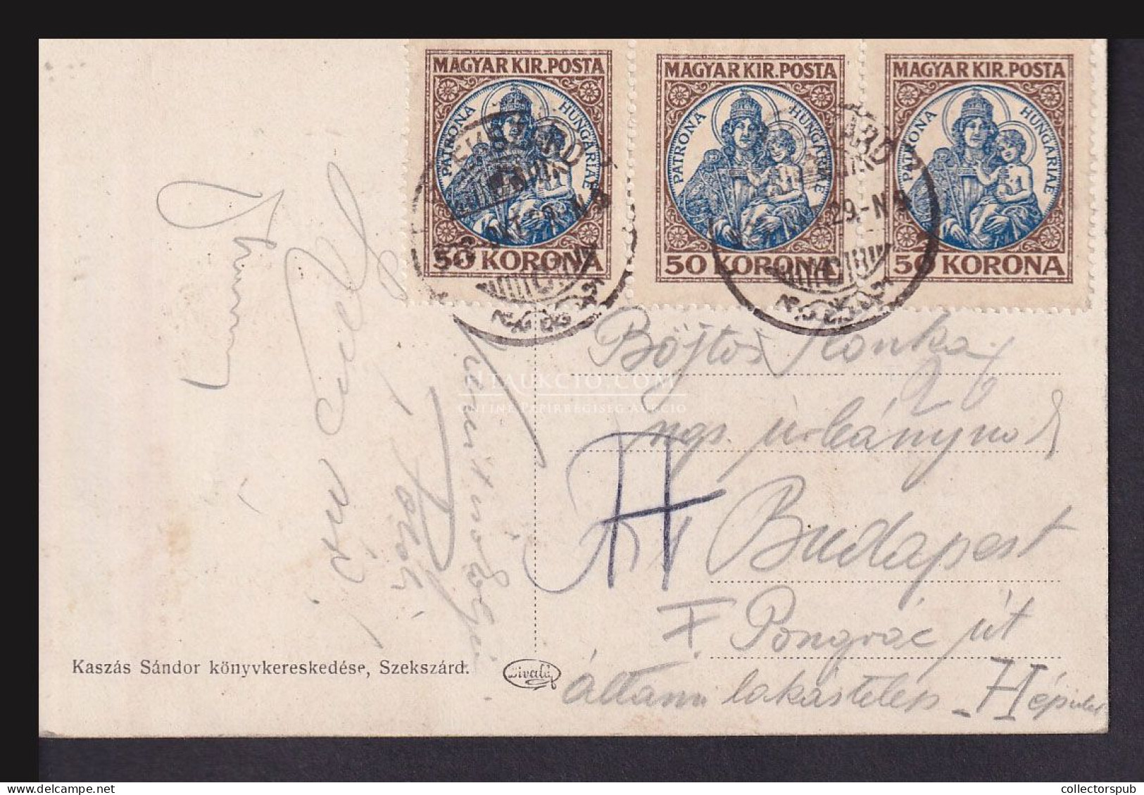 SZEKSZÁRD 1923. Képeslap, Madonna 3*50K Budapestre - Lettres & Documents