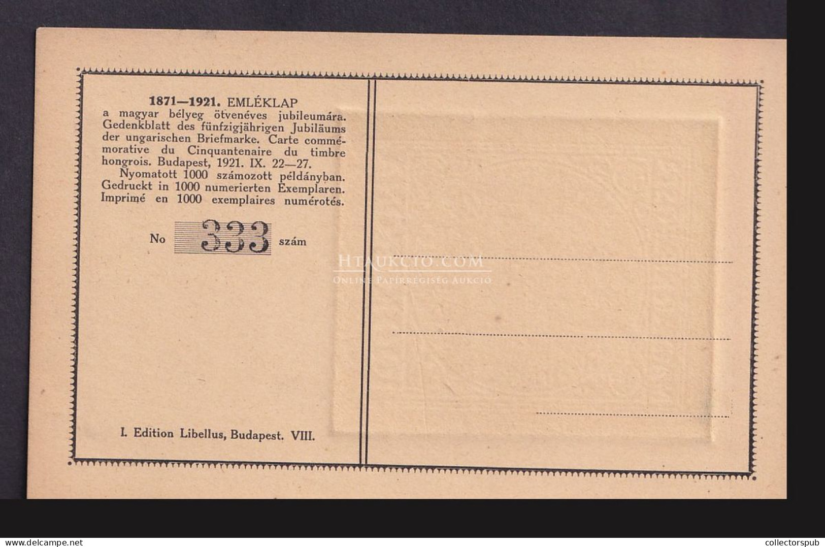 1921 Koronás Madona 100K Sorszámozott Libellus Emléklap (1.000 Példány Készült) Használatlan - Covers & Documents