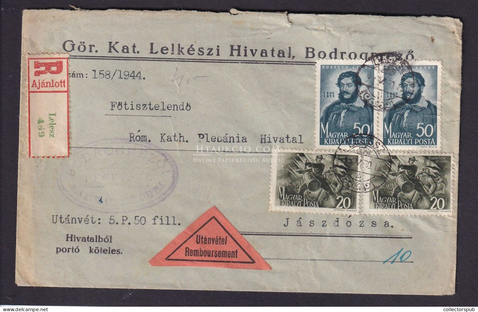 LELESZ 1944. Ajánlott Utánvétes Levél Jászdózsára - Covers & Documents