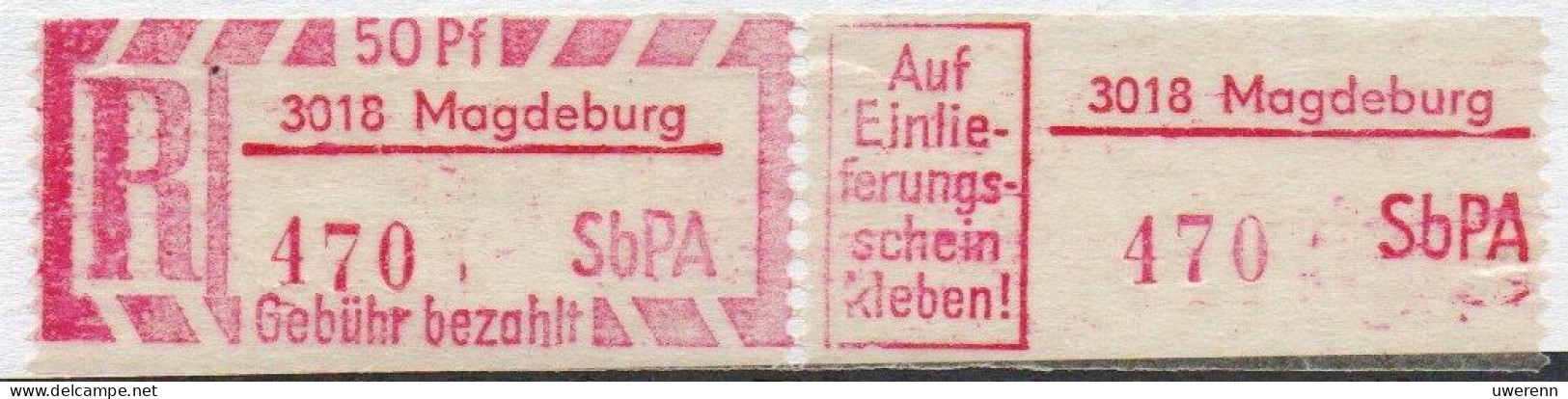 DDR Einschreibemarke Magdeburg SbPA Postfrisch, EM2B-3018II(3) Zh - R-Zettel