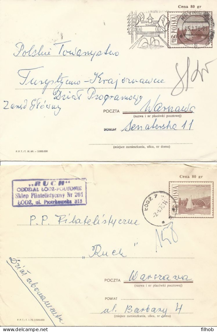 Poland Envelope (1049) Set4: Used Ck 43 S.66.VIII+69.I+69.IX+70.I. Warsaw Poniatowski Bridge (postal Circulation) - Stamped Stationery