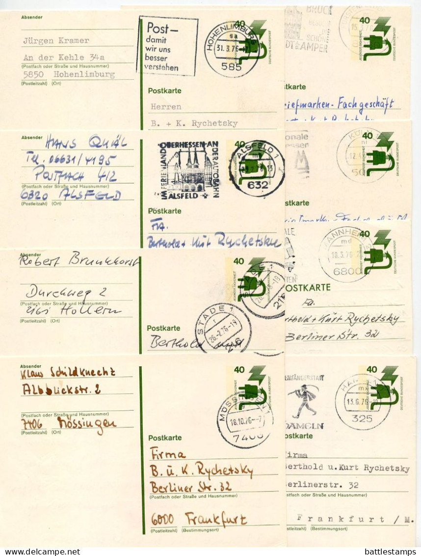 Germany, West 1976 8 Used 40pf. Electrical Safety Postal Cards; Mix Of Postmarks & Slogan Cancels - Cartoline - Usati