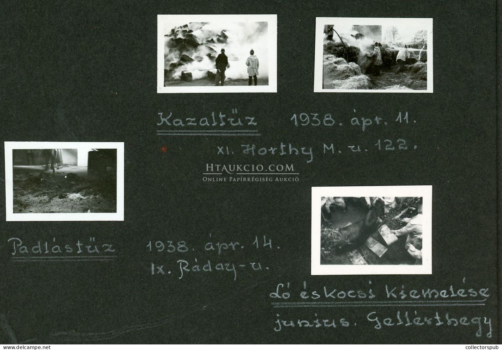BUDAPEST fire department 1937-39. érdekes, egyedi amatőr fotók ( 4,5*3cm), magyarázó szövegekkel 20db albumlapon!