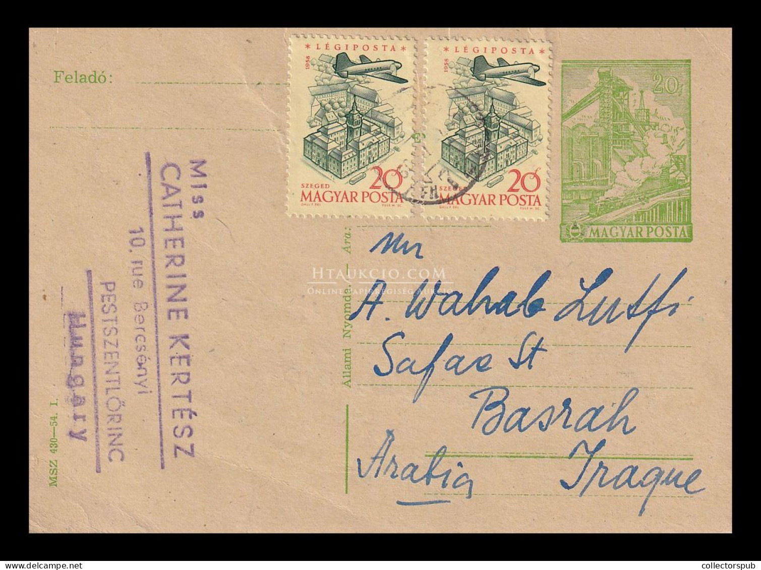 BUDAPEST 1960. Kiegészített Díjjegyes Levlap Irakba Küldve - Covers & Documents