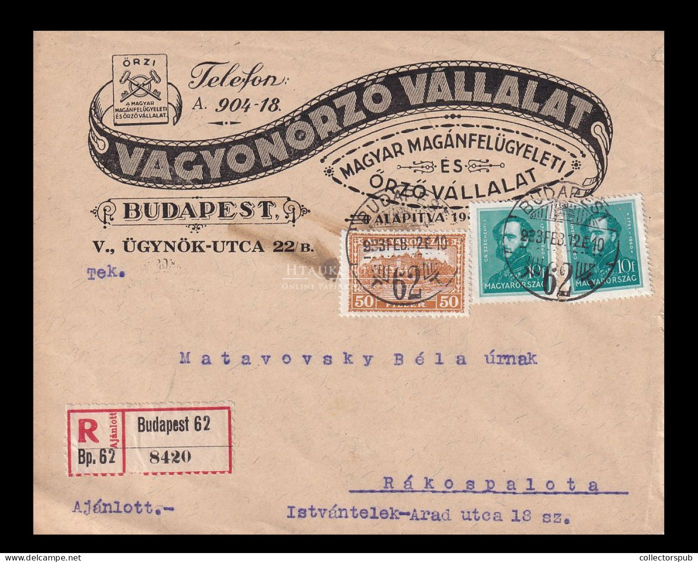 BUDAPEST 1933. Vagyonörző Vállalat, Dekoratív, Helyi , Céges Levél - Covers & Documents