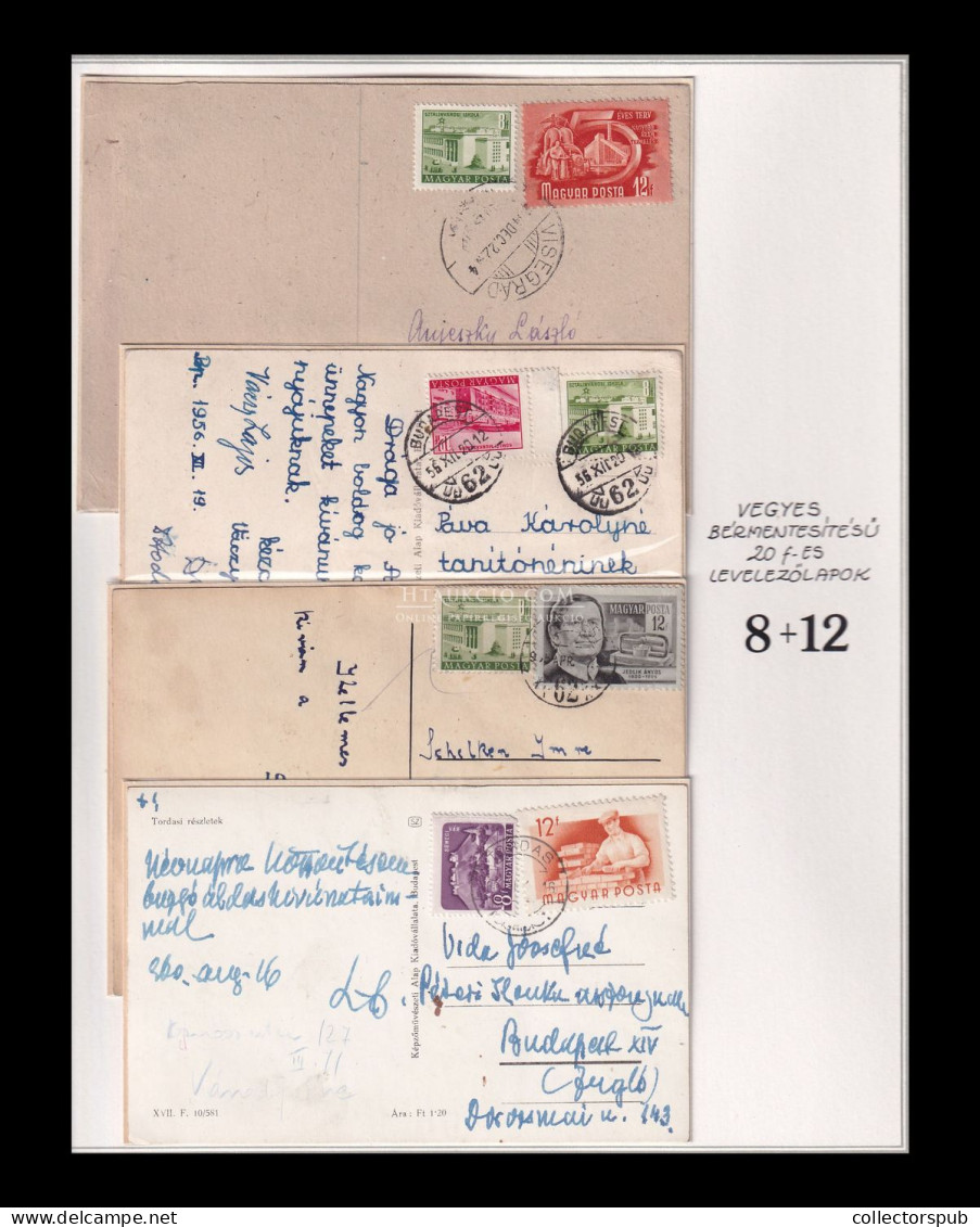 1954-56. Vegyes Bérmentesítésű 20f-es Levlapok 8+12f Kombinációkkal  ( Visnyovszki 8f és 12f-es Kiállítási Anyagból ) - Covers & Documents