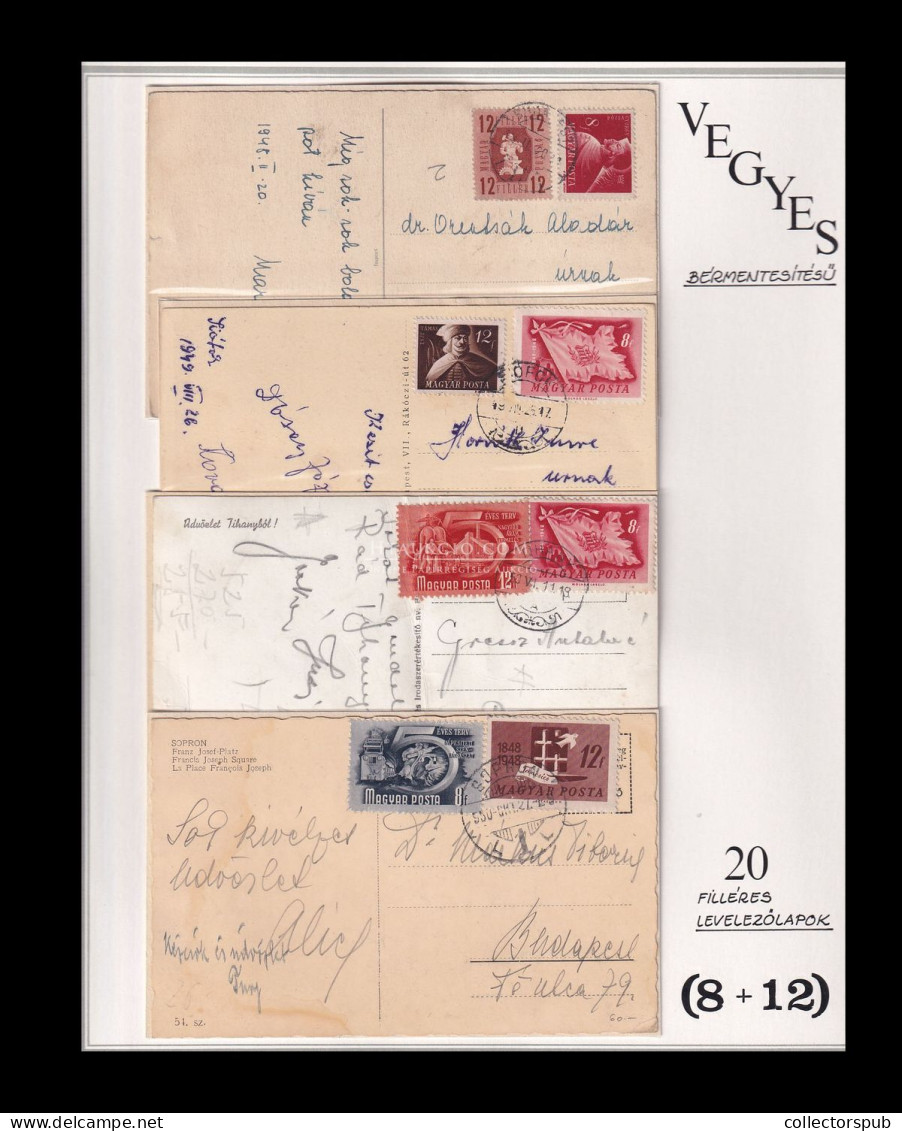 1948-50 . Vegyes Bérmentesítésű 20f-es Levlapok 8+12f Kombinációkkal  ( Visnyovszki 8f és 12f-es Kiállítási Anyagból ) - Covers & Documents