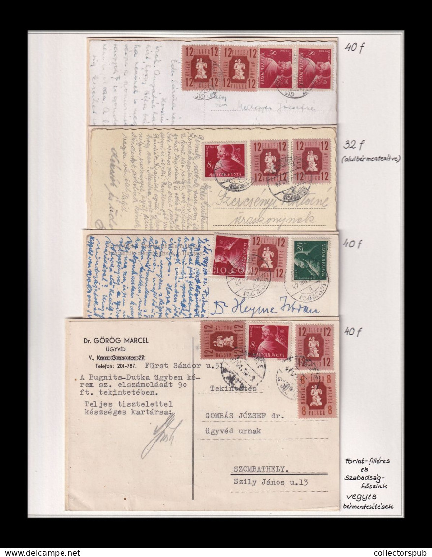 1947 . Vegyes Bérmentesítése 8+12f Kombinációkkal  ( Visnyovszki 8f és 12f-es Kiállítási Anyagból ) - Covers & Documents