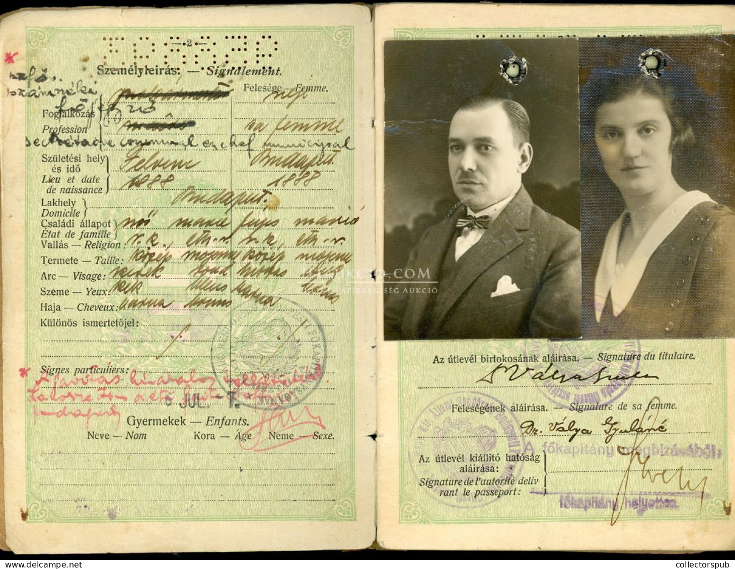 BUDAPEST 1929. PASSPORT  Dr Válya Gyula A Várossá Nyílvánított Kispest Első Polgár Mesterének és Feleségének útlevele! - Documenti Storici