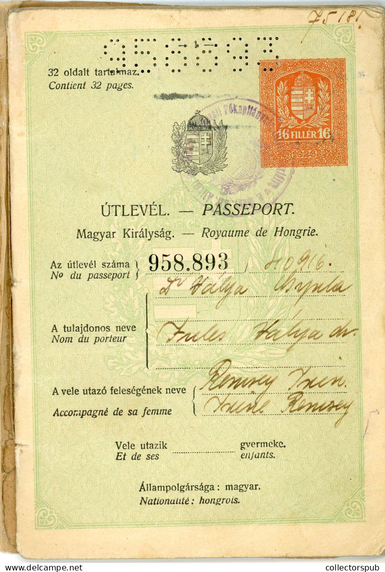BUDAPEST 1929. PASSPORT  Dr Válya Gyula A Várossá Nyílvánított Kispest Első Polgár Mesterének és Feleségének útlevele! - Documenti Storici