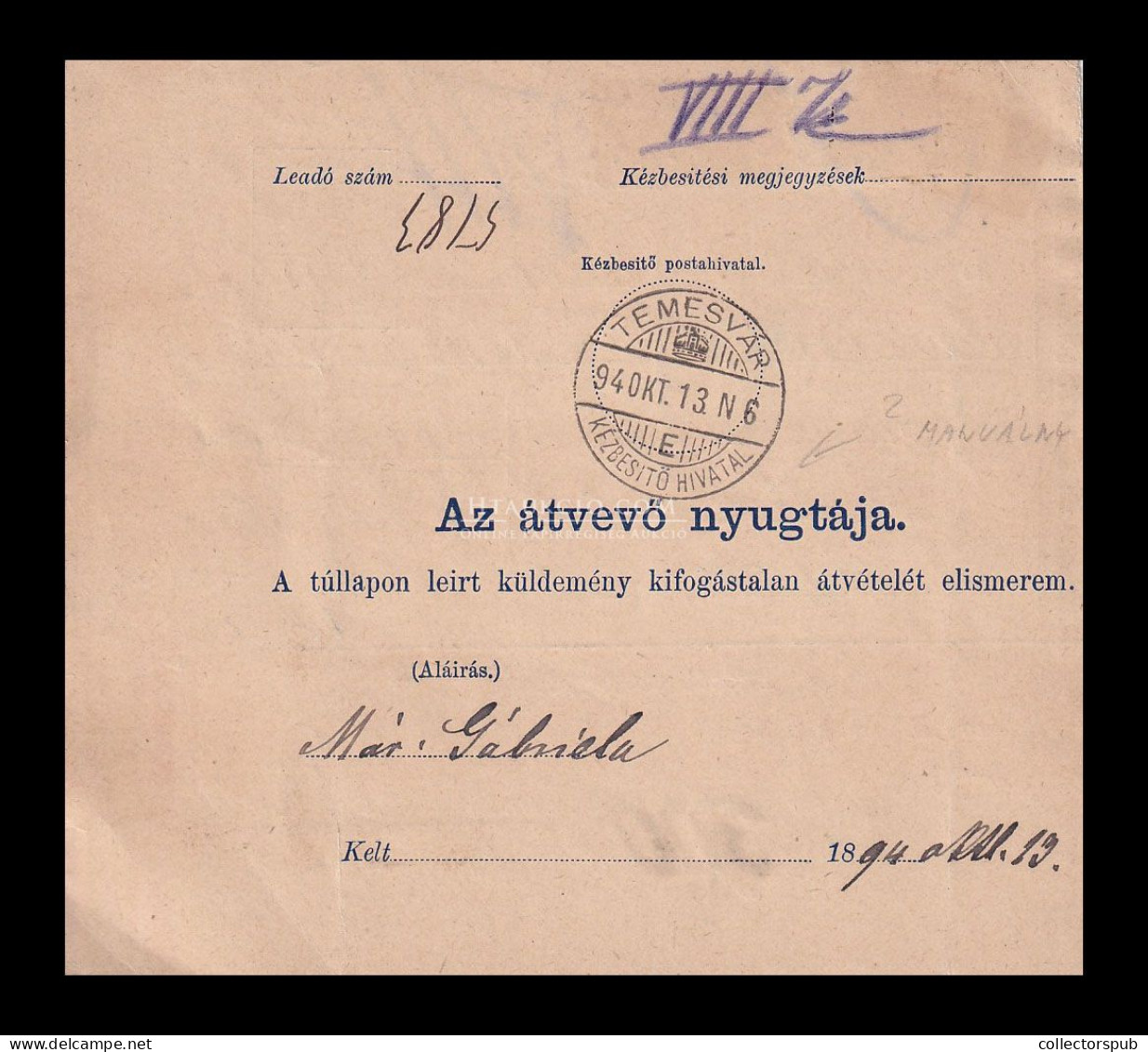 MAKÓ 1894. Krajcáros Csomagszállító Temesvárra - Cartas & Documentos