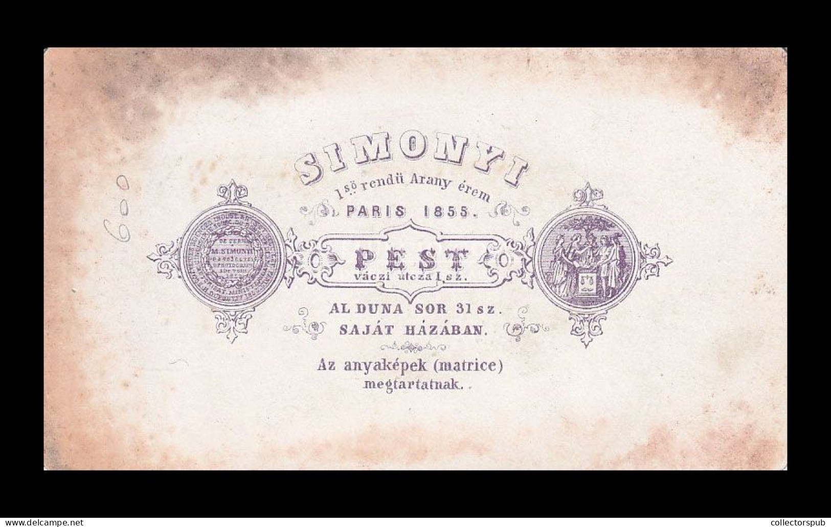 PEST 1865-70. Simonyi : Hölgy, Visit Fotó - Anciennes (Av. 1900)