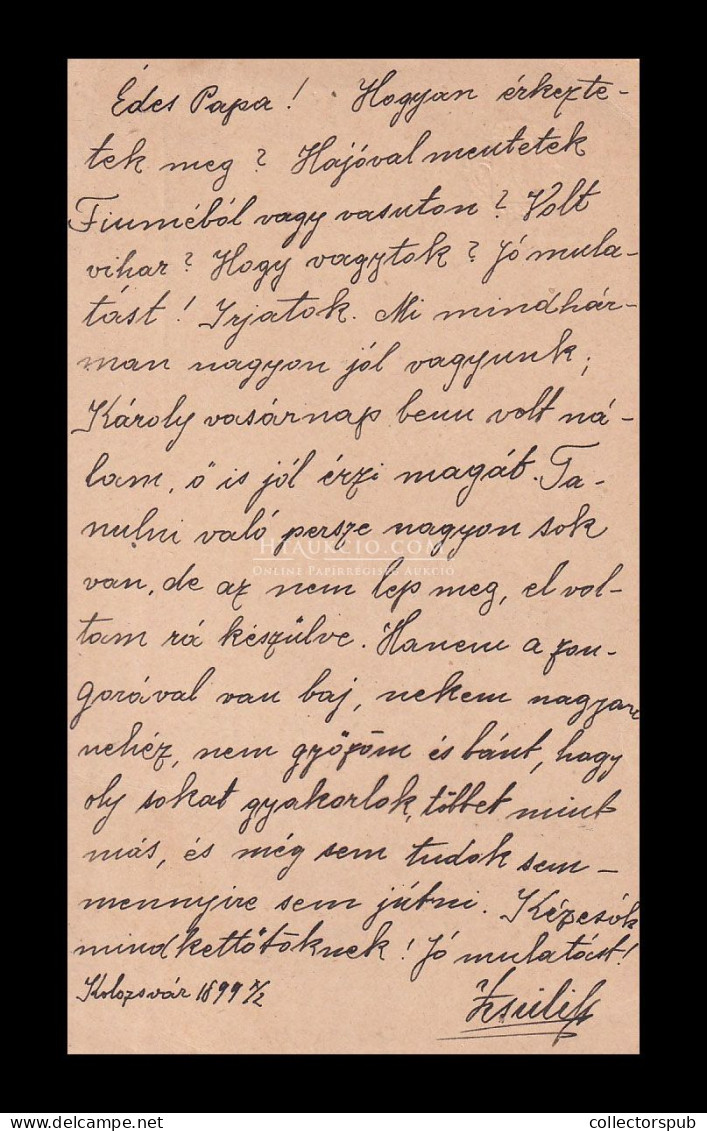 KOLOZSVÁR 1899. Kiegészített Díjjegyes Levlap Rómába, Herrmann Antal Professzornak - Cartas & Documentos