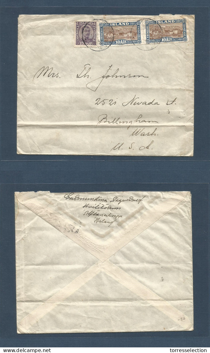 ICELAND. 1913. Orgartes - USA, Billinghan, Wash. 35 Aux Rate Multifkd Envelope. - Sonstige & Ohne Zuordnung