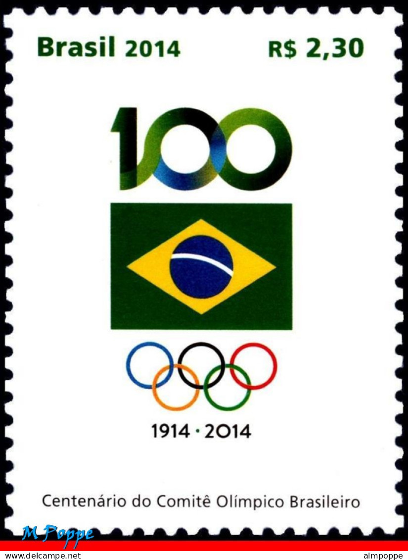 Ref. BR-3277 BRAZIL 2014 - BRAZILIAN OLYMPICCOMMITTEE, CENT., FLAG, MNH, SPORTS 1V Sc# 3277 - Neufs