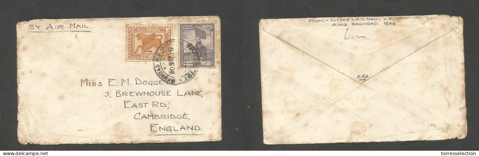 IRAQ. 1926 (30 May) Baghdad HO - England, Cambridge. Air Multifkd Env At 6a Rate, Cds. Reverse Military AHQ / RFD 109. - Irak