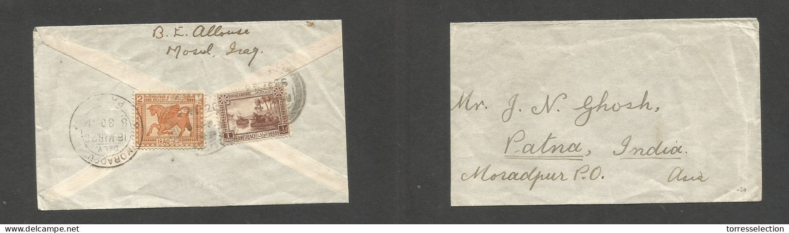 IRAQ. 1926 (16 March) Moradeul, Mosul - India, Patna. Reverse Multifkd Envelope At 3a Rate. - Iraq