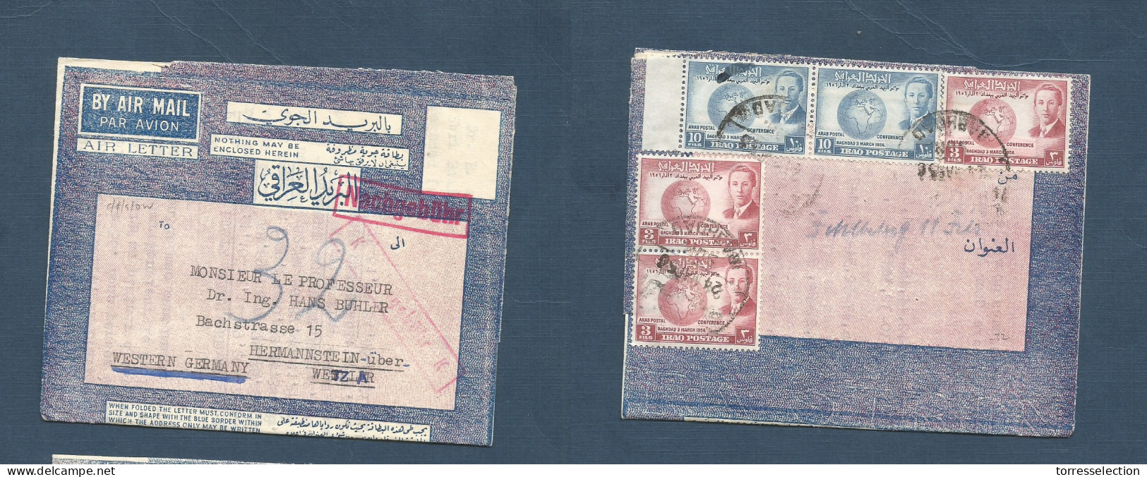 IRAQ. 1956 (23 March) Baghdad - West Germany, Hermannstein. Reverse Multifkd Air Lettersheet With Full Contains, Tax + G - Irak