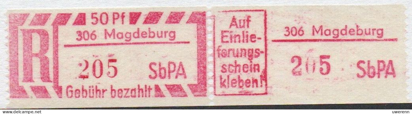 DDR Einschreibemarke Magdeburg SbPA Postfrisch, EM2B-306II(1) RU(d) Zh - Labels For Registered Mail