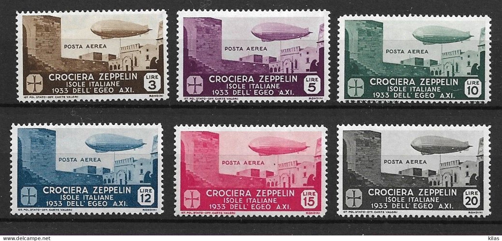 EGEO, AEGEAN, ITALY COLONIE 1933 AIR MAIL ZEPPELIN MH - Egée