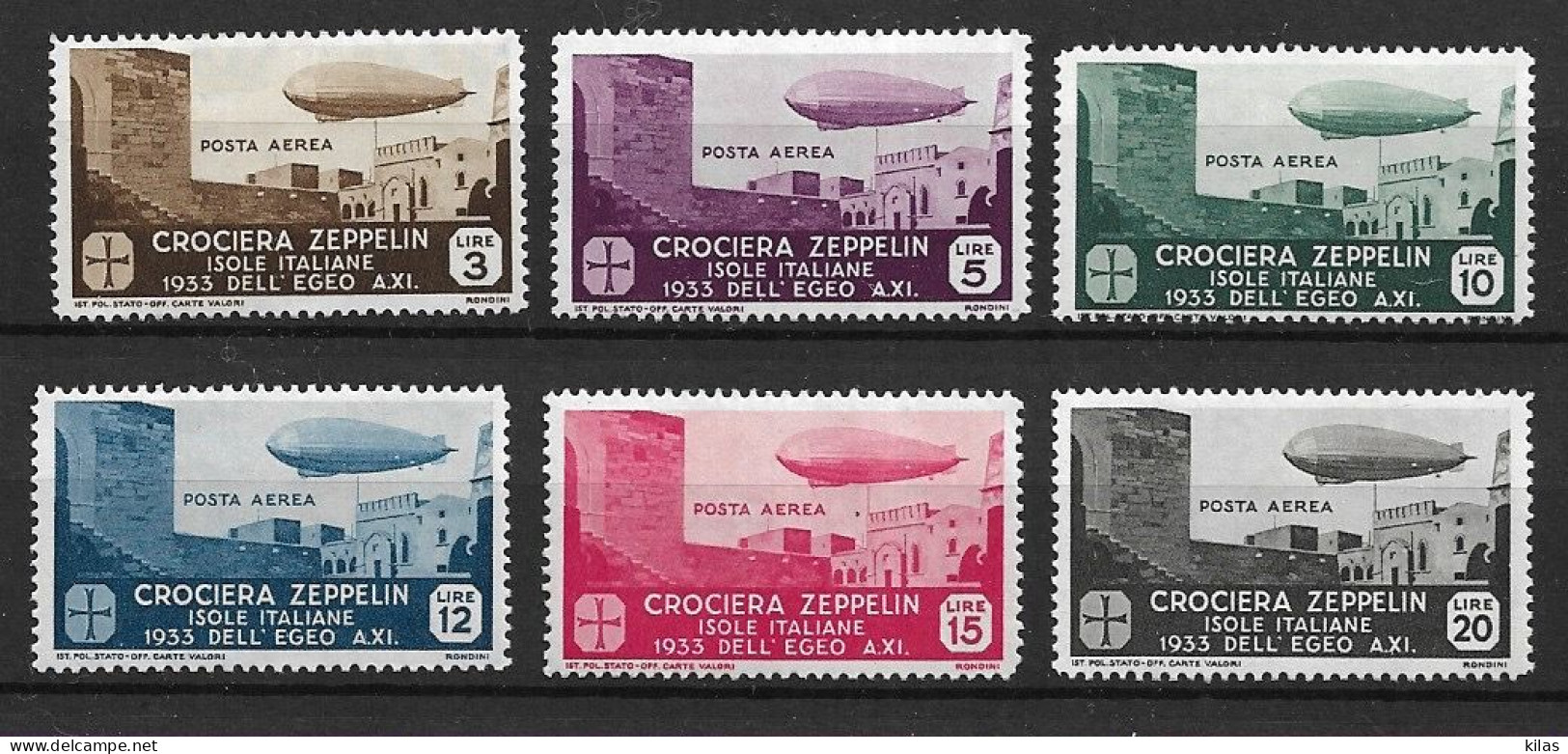 EGEO, AEGEAN, ITALY COLONIE 1933 AIR MAIL ZEPPELIN MH - Egeo