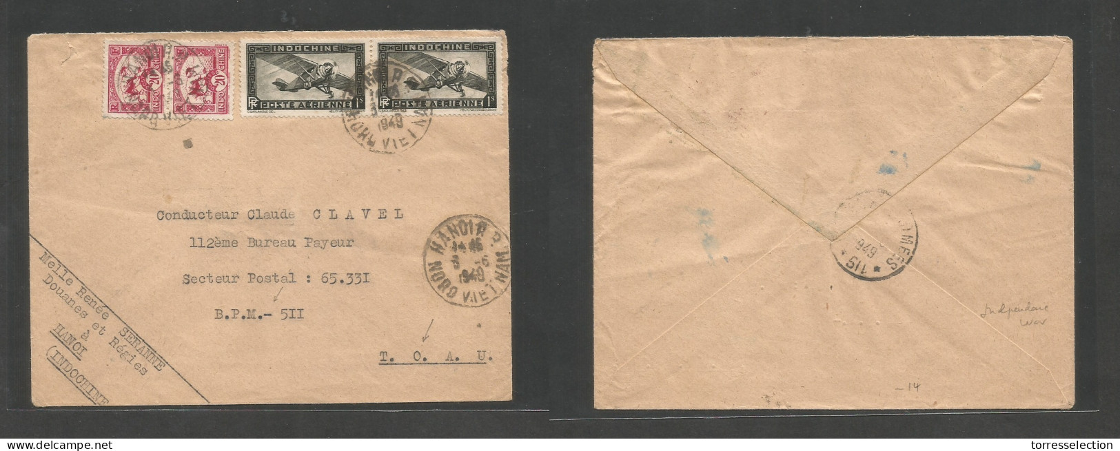INDOCHINA. 1949 (3 June) Hanoi, North Vietnam. TOAU, BPM511. Air Multifkd Military Mail Usage. Fine Independance War. - Altri - Asia