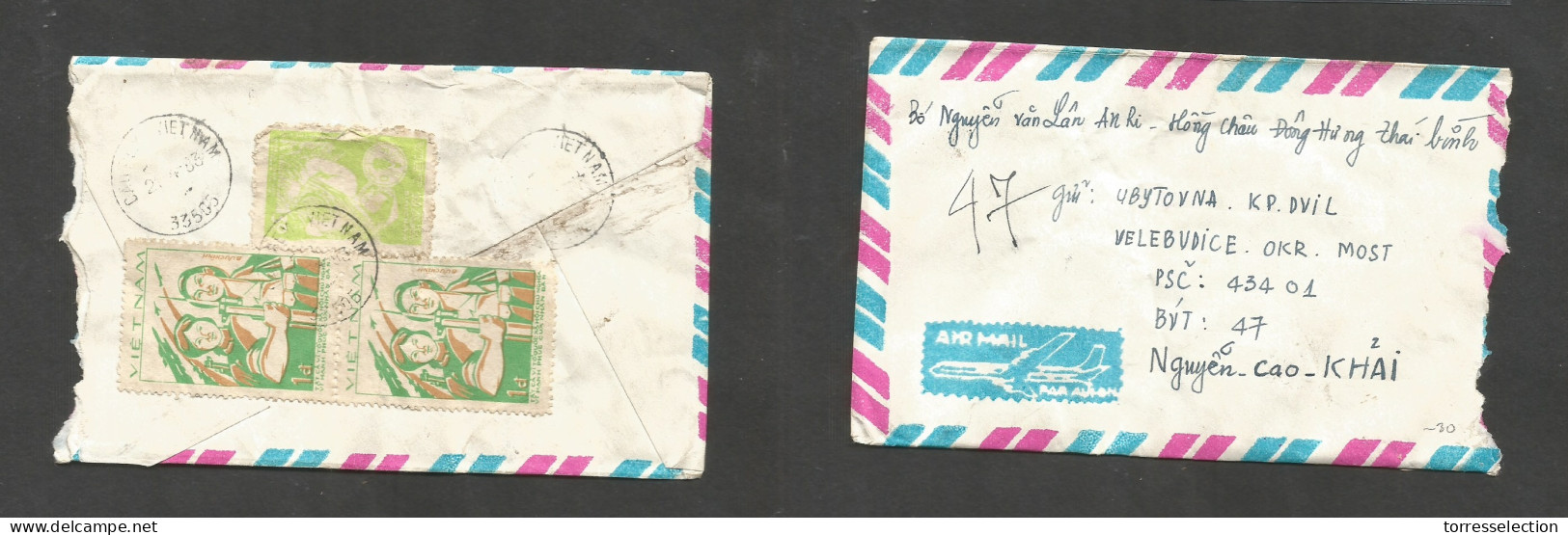 INDOCHINA. 1983 (21 April) North Vietnam, Canrem - Czechoslovakia. Air Reverse Multifkd Envelope At 2,30d Rare Tied Cds. - Altri - Asia