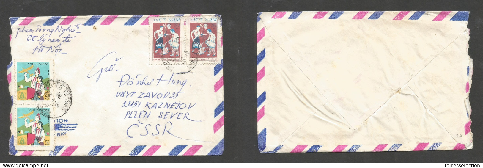 INDOCHINA. 1982 (24 Jan) North Vietnam, Hanoi - Czech Republic, Kaznejor. Air Multifkd Envelope. Adoctrinations Issue, T - Altri - Asia