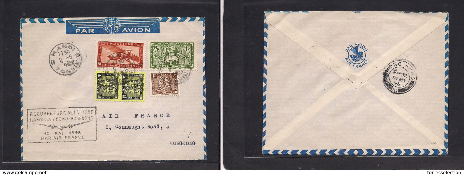 INDOCHINA. 1948 (9 May) Reopening Airlink, Hanoi - Hong Kong. Air Multifkd Envelope + Air Cachet. - Altri - Asia