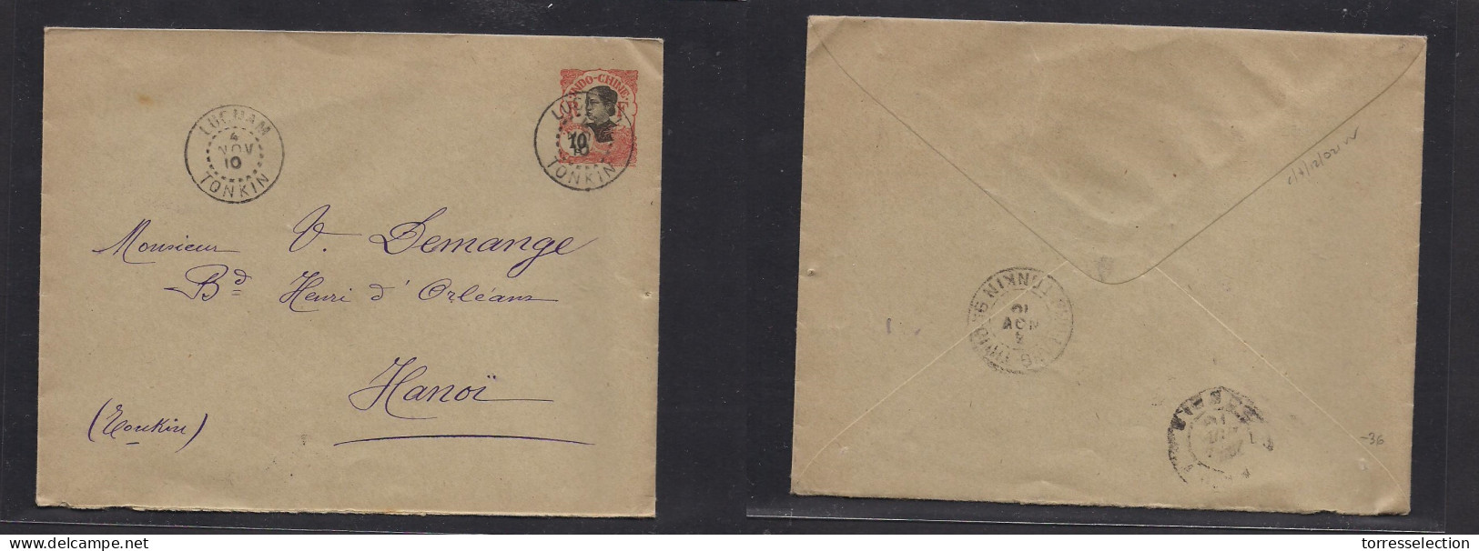 INDOCHINA. 1910 (4 Nov) Lucnam - Hanoi. 10c Red Stat Envelope Cancelled Cds, On Scarce Local Usage. VF Condition. - Altri - Asia