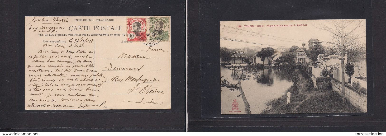 INDOCHINA. 1918 (23 Oct) Baolae, Tonkin - France, St. Etienne. Multifkd Ppc Incl Red Cross Issue, Tied Cds. Fine. WWI. - Altri - Asia