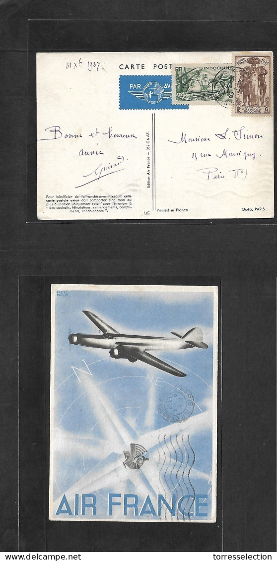 INDOCHINA. 1937 (31 Oct) Saigon - Paris, France. Air Multifkd Ppc. Intern. Exposition Issue. Fine Item Reverse Rare. Air - Altri - Asia