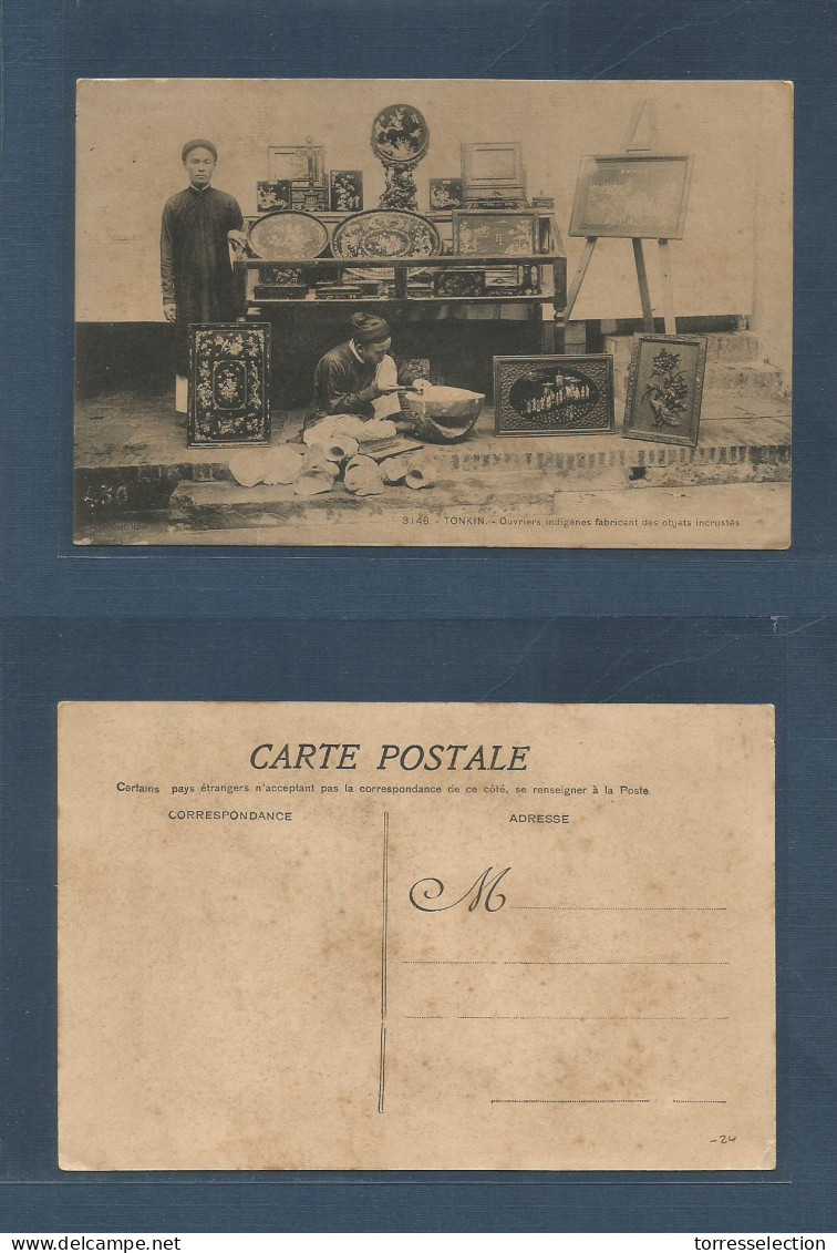INDOCHINA. C. 1910. Early Private Postcard Local Card + Antigues. Tonkin / Chinese Workers. Interesting. - Altri - Asia