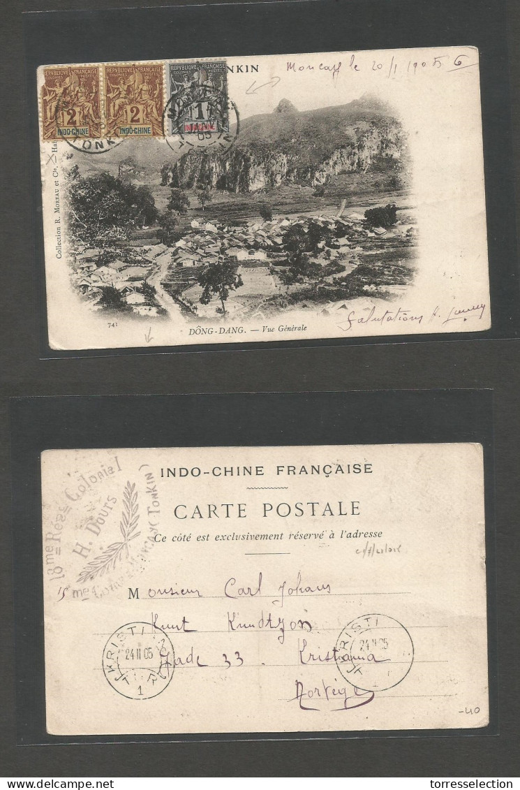 INDOCHINA. 1905 (7 Jan) Moncay - Norway, Kristiania (24 Feb) Fkd Early Ppc Dong - Dang With Military French Cachet. Fine - Altri - Asia