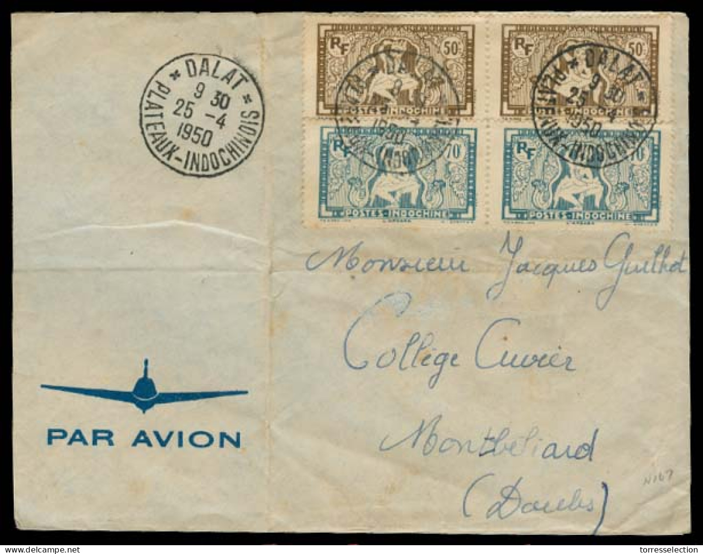 INDOCHINA. 1950 (25 April). Dalat - France. Air Multifkd Env. Lovely Postmark. - Autres - Asie