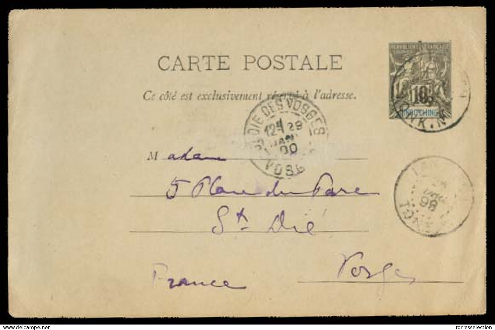 INDOCHINA. 1898 (28 Dec). Langson - France. 10c Stat Card / Cds + Arrival Cds (29 Jan 99). - Autres - Asie