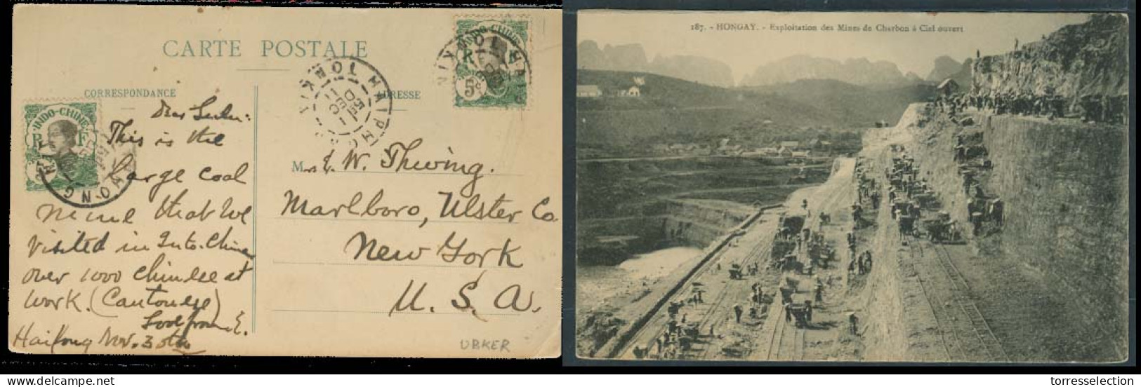 INDOCHINA. 1911 (1 Dec). Haiphong / Tonkin - USA. Fkd Postcard Coal Mine Open Air Photo. Rare. - Autres - Asie