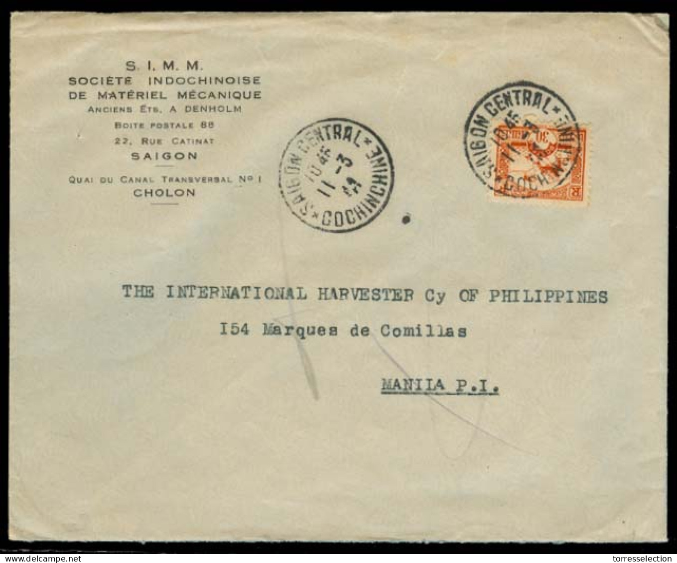 INDOCHINA. 1941 (11 March). Saigon - Philippines. Fkd Env. Scarce Dest Uncensored. - Autres - Asie