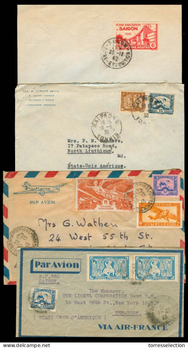 INDOCHINA. 1930-46. 4 Nice Fkd Env, Mostly To USA. Opportunity. - Autres - Asie