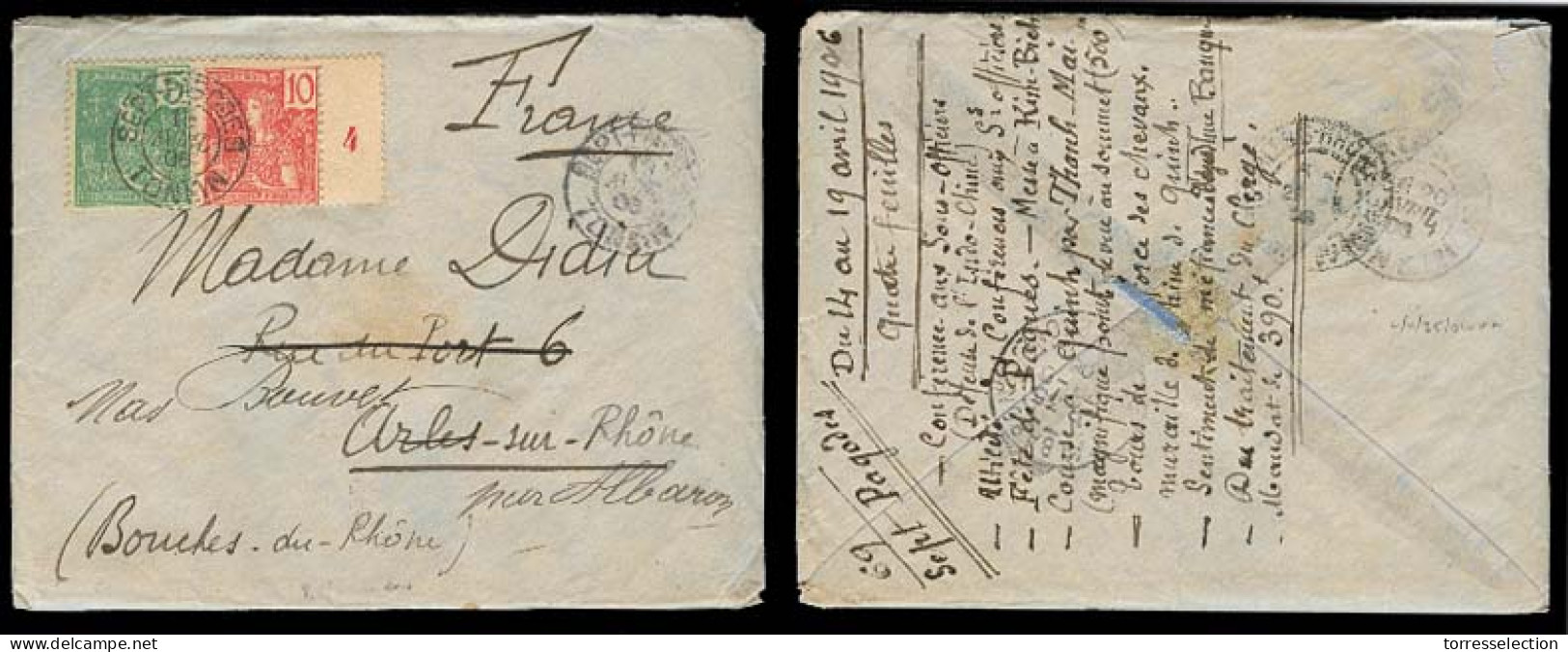 INDOCHINA. 1906 (15 April). Sept Pagodes / Tonkin - France. Multifkd Env Incl Number Margin 10c With Full Contains. VF.  - Autres - Asie